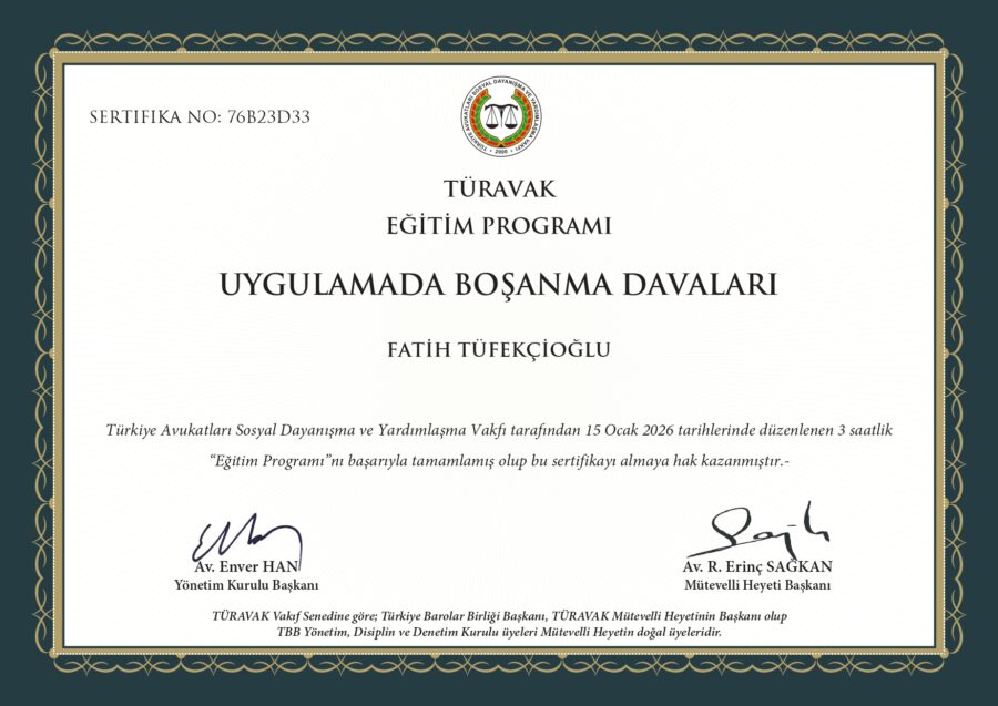 Uygulamada Boşanma Davaları Eğitim Sertifikası