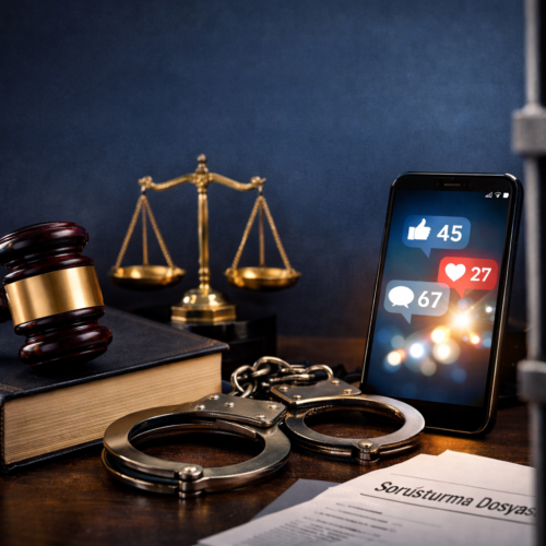 Sosyal medya paylaşımı nedeniyle soruşturma ve tutuklama sürecini temsil eden görsel